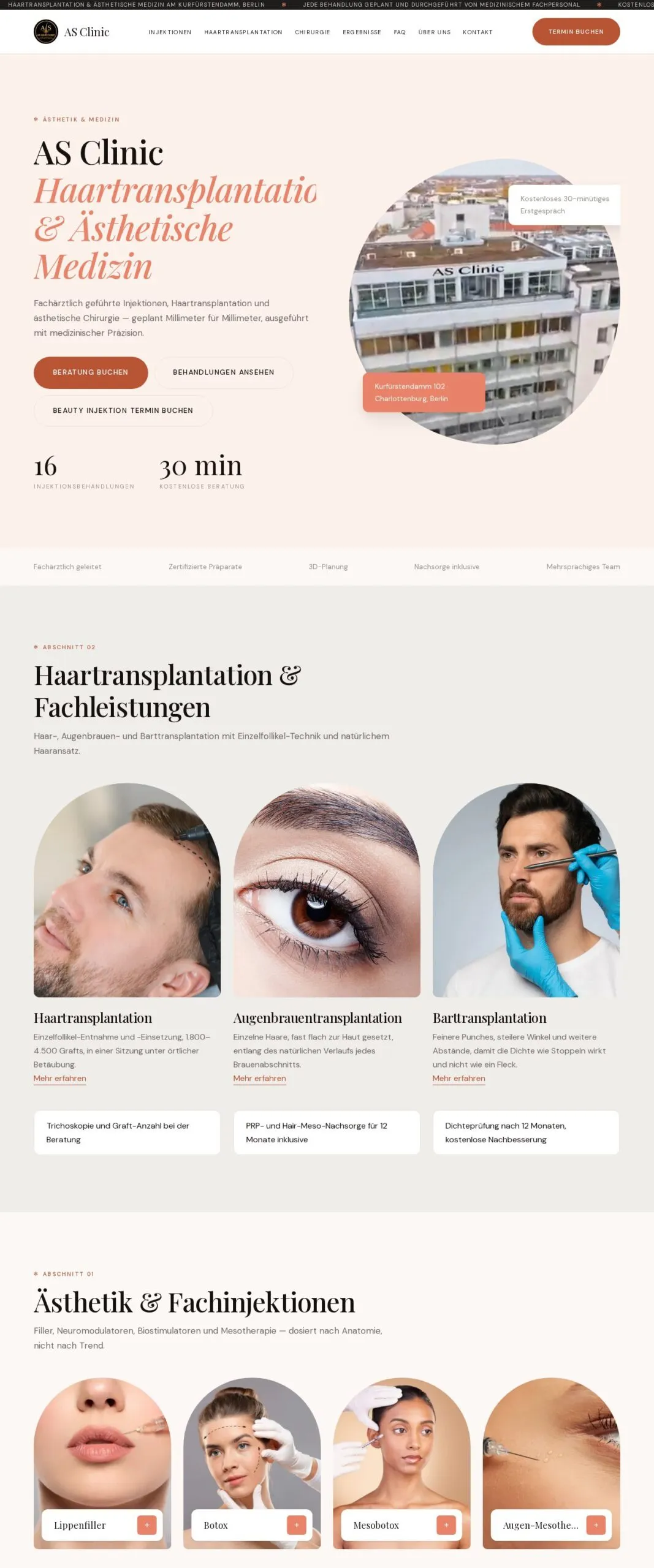 Startseite der Website AS Clinic Berlin – Referenzprojekt von Atomicoweb
