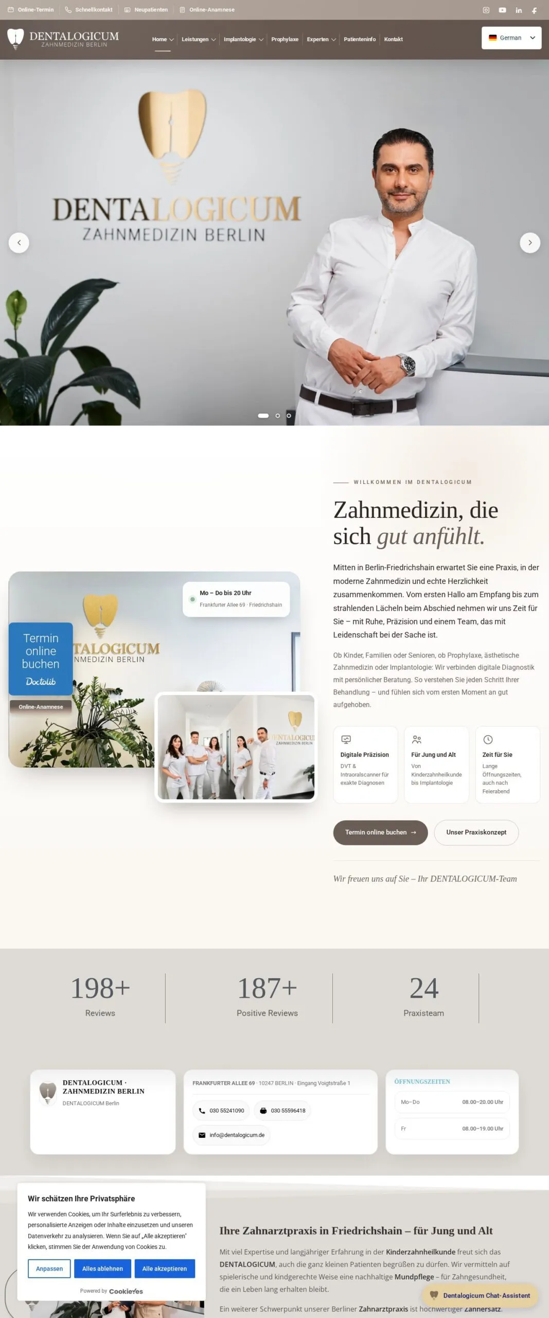 Startseite der Website Dentalogicum Berlin – Referenzprojekt von Atomicoweb