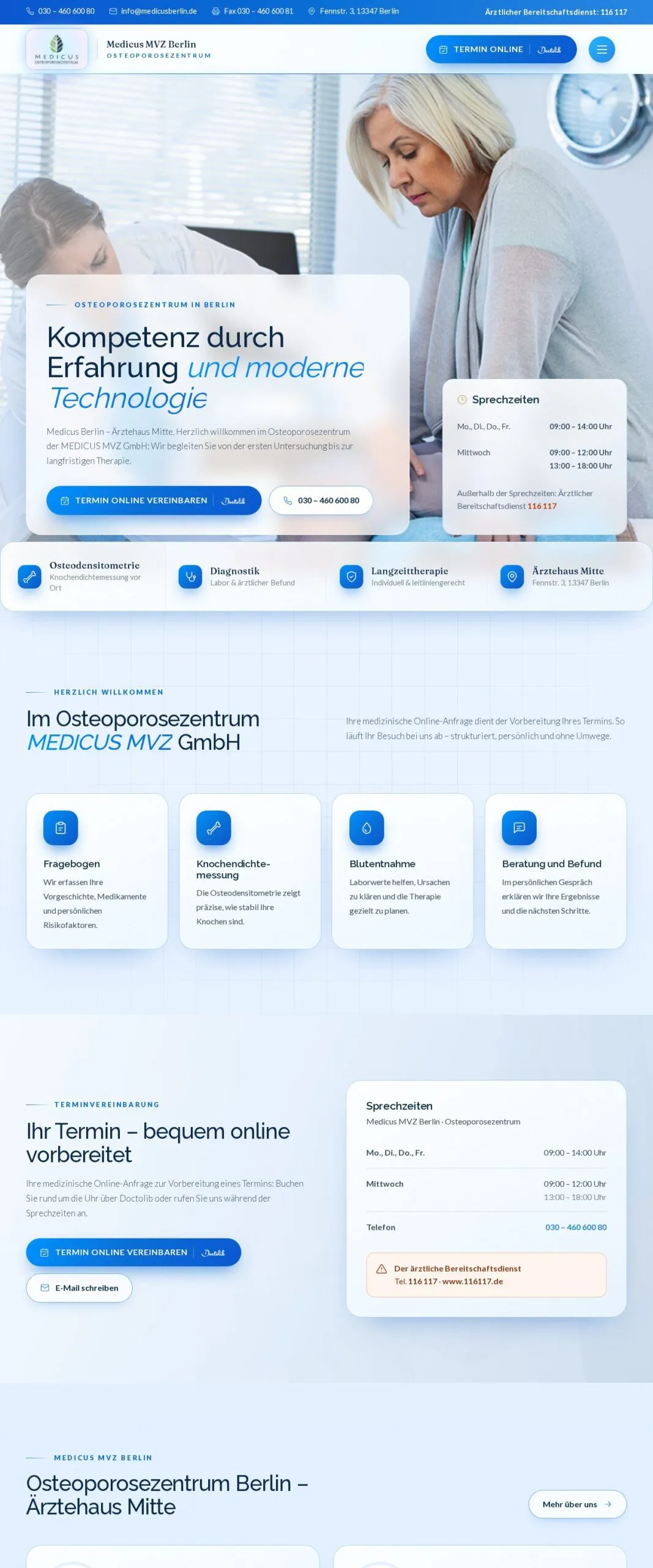 Startseite der Website Medicus MVZ Berlin – Referenzprojekt von Atomicoweb