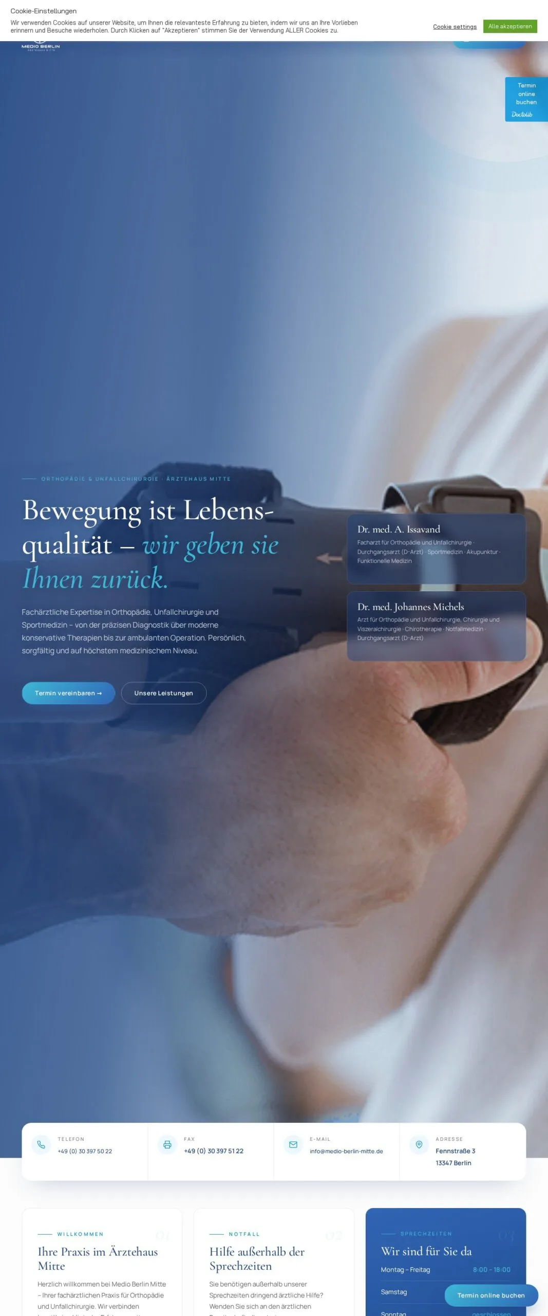 Startseite der Website Medio Berlin Mitte – Referenzprojekt von Atomicoweb