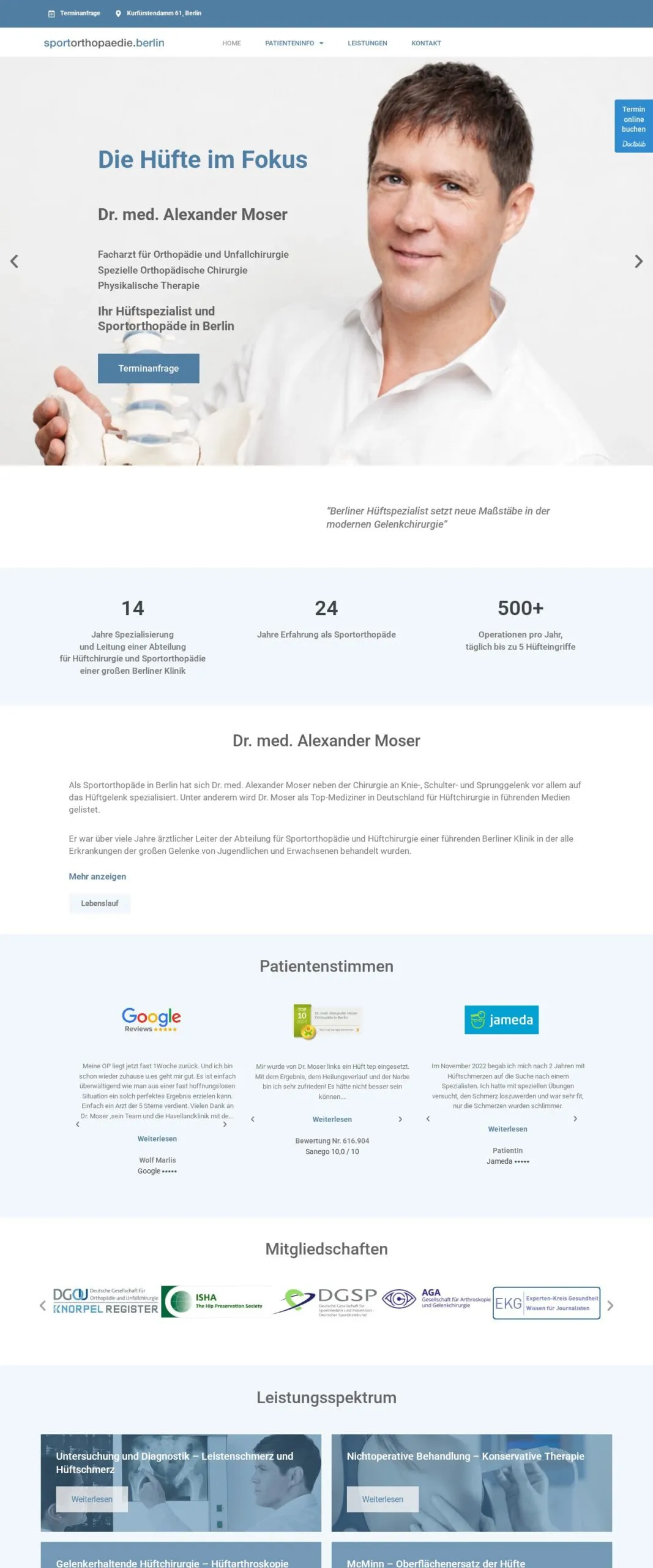 Startseite der Website Sportorthopädie Berlin – Referenzprojekt von Atomicoweb