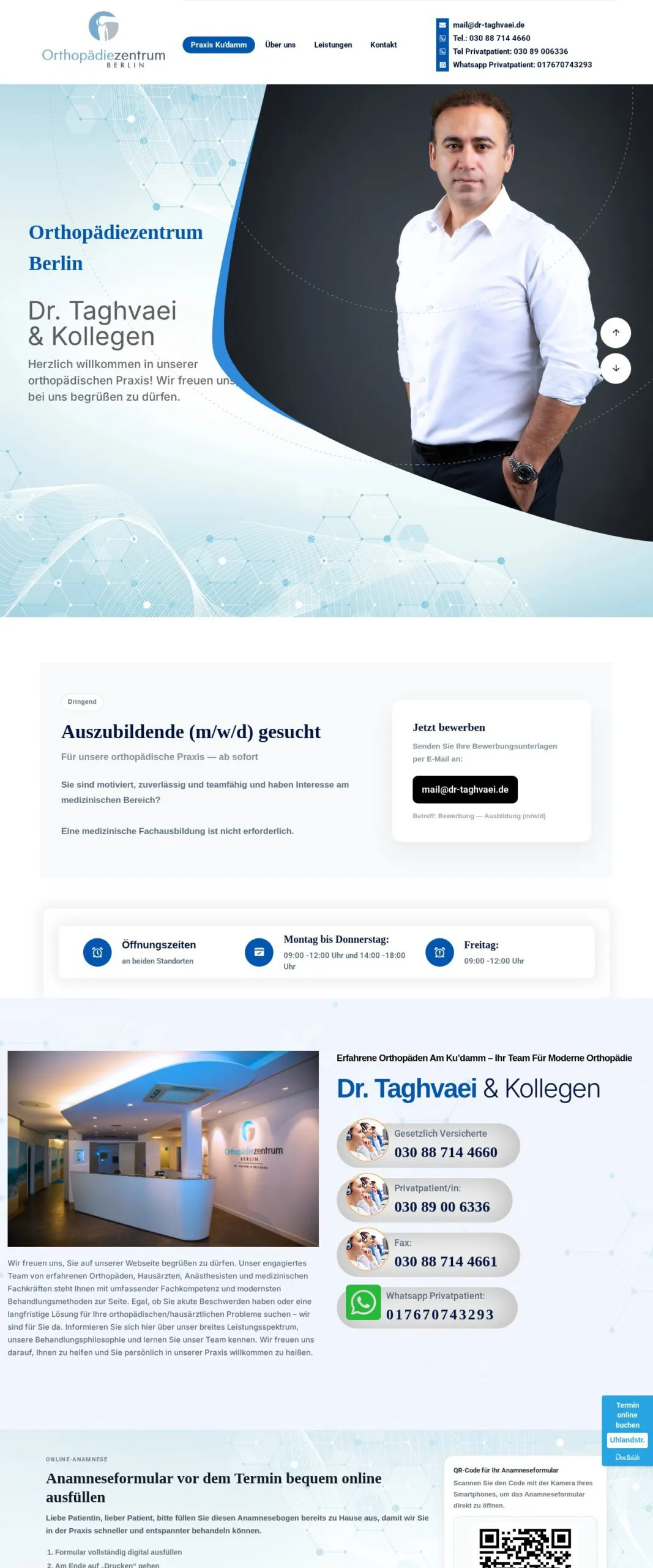 Startseite der Website Dr. Taghvaei – Praxis Kudamm – Referenzprojekt von Atomicoweb